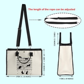 PWHAOO Music Note Tote Bag Funny Music Tote Bag Musician Gifts Music Lover Gift Cat Lover Gift, Music Note Cat Tote