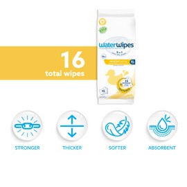WaterWipes Sensitive+ Bathing Wipes, 3-In-1 Cleans, Cares, Protects, 99.9% Water, Unscented & Hypoallergenic, 16 Count (1 Pack)