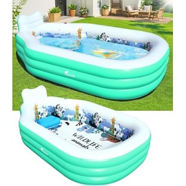 Large Inflatable Swimming Pool for Adults,Thickened Adult Pool for Backyard with Seat and Backrest,Outdoor Blow up Pools,118"X75"X20"Inflatable Pools for Summer (Green)