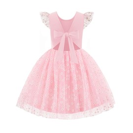 Arshiner Little Kids Pink Dress Tie Back Ruffle Sleeve Tutu Tulle Party Birthday Toddlers Easter Dresses 5t