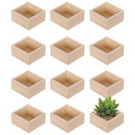 Voittozege 12 Pack Square Rustic Small Wooden Boxes, 3.5X 3.5X 1.8 Inch Unfinished Small Platane Wood Boxes for Crafts Storage Organizer Box for Collectibles, Succulents, Desktop Drawer Decor