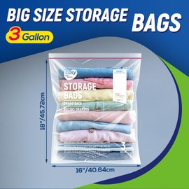 3 Gallon Zip Lock Storage Bags,16"x18",Reusable Extra Large Size Plastic Freezer Bag with Zipper for Food,Clothing,Travel,Moving,BPA-Free,2-Mil Thick