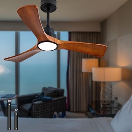 Gaizw 42 inch Ceiling Fan with Light and Remote Control, 3 Blades Ceiling Light, Walnut Wooden Ceiling Fans for Kid Room Patio Living Room, and Farmhouse,Reversible DC Motor,Noiseless Fan