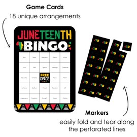 Big Dot of Happiness Happy Juneteenth - Bingo Cards and Markers - Freedom Day Party Shaped Bingo Game - Set of 18