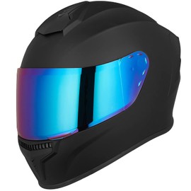 AUBOA Full Face Motorcycle Helmets for Adults Men and Women DOT Street Bike Racing Helmet with Tinted Visor Model MD-813 (Matte Black, XL)