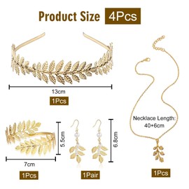 FDGGT 1 headband, 1 pair of earrings, 1 necklace and 1 bracelet, leaf shaped jewellery, creative jewellery, Eleer jewellery