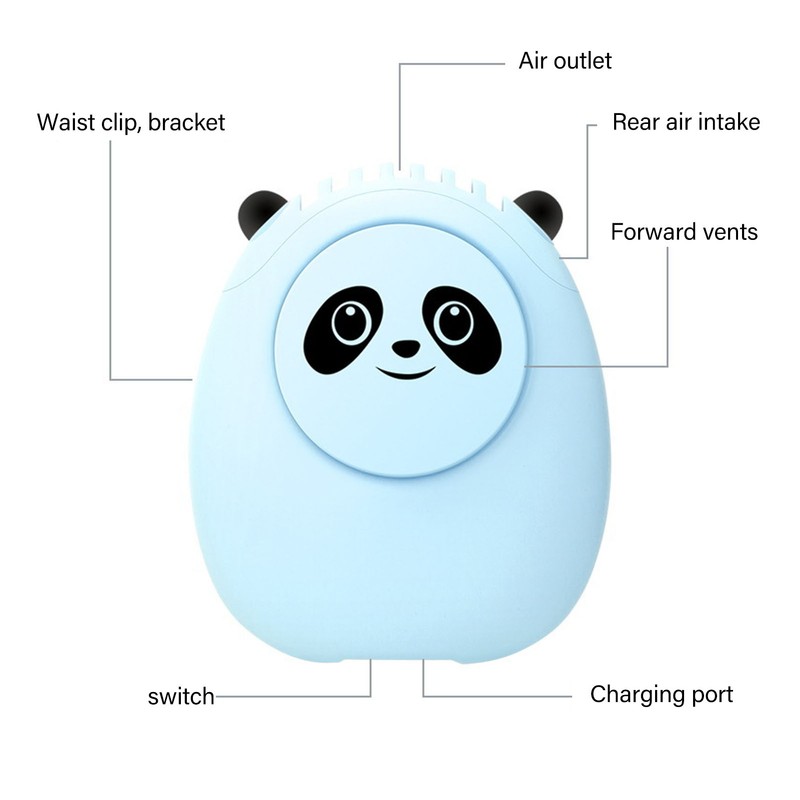 Portable Neck Fan Cute Bear 3 Speeds USB Rechargeable Quiet