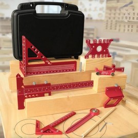 6/7/8pcs 알루미늄 합금 목공 마킹 측정 눈금자 키트 상자, 및 레이아웃 스크 라이빙 도구 [03 7pcs with Box] 6/7/8pcs Aluminum Alloy Woodworking Marking Measuring Ruler Kit Box and Layout Scribing Tool [03 7pcs with Box]