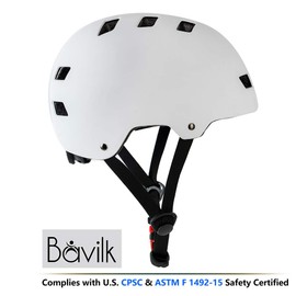 Bavilk Adult Skateboard Bike Helmets CPSC Certified Multi Sports Scooter Inline Roller Skating 3 Sizes Adjustable for Women Men White L
