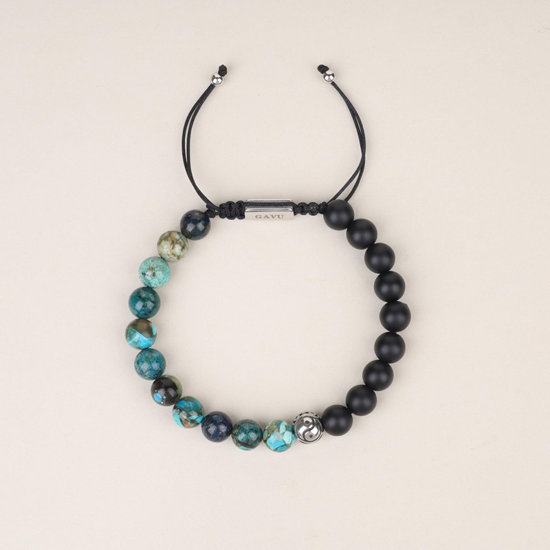 GAVU Natural Stone, Stainless Steel, Yin Yang Power Stone Bracelet,