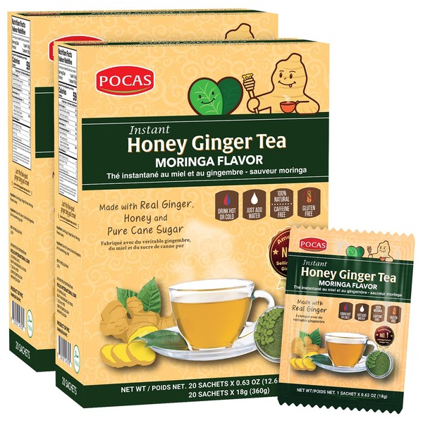 Pocas Honey Ginger Tea, Moringa Flavor, 2-Pack – Instant Tea