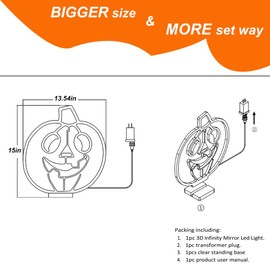 Fiqevs 3D Mirror LED Night Light, Infinity Mirror Tunnel Light, Tunnel Light and Mirror, Desktop Lamp for Birthday Holiday Party Home Decor (Pumpkins)