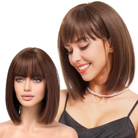 WOKESTAR Brown Bob Wigs for Women Synthetic Wig with Fringe