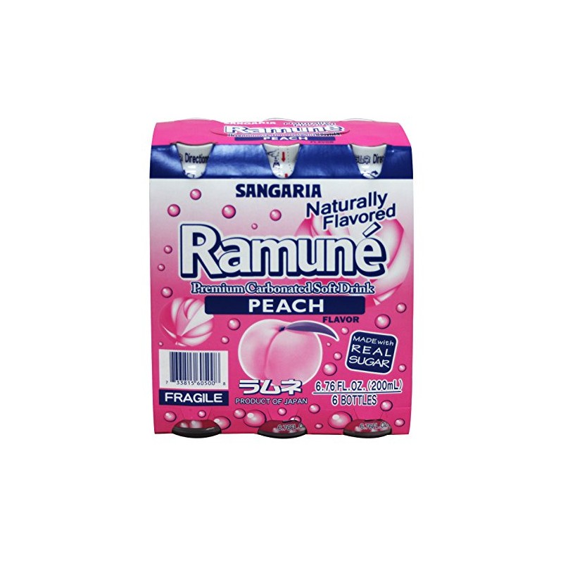 Sangaria Ramune, 6.76 Fluid Ounce (Peach, 6 Bottles)