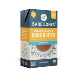 Bare Bones Low Sodium Organic Chicken Bone Broth | Pour w/ Pasture Raised Protein & Collagen for Cooking & Sipping | No Artificial Flavors Non-GMO Gluten & Dairy-Free Keto & Paleo Friendly | 16oz Carton