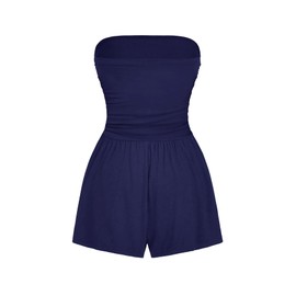 AUXDIO Women Summer Casual Strapless Romper Sleeveless Off Shoulder Short Jumpsuits 2025 Beach Vacation Clothes Navy Blue X-Large
