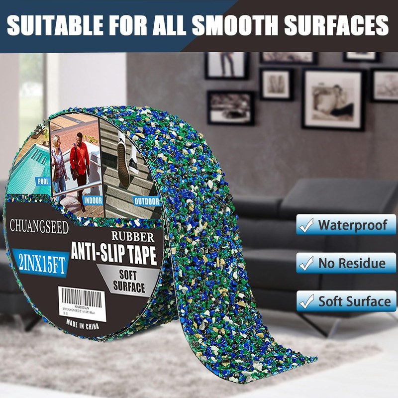 CHUANGSEED Anti-Slip Tape 2" x15ft - Waterproof Blue Safety Grip