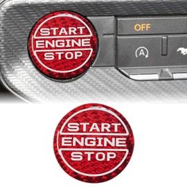 BLAKAYA Compatible with Engine Start Stop Button Sticker Carbon Fiber Key Lgnition Cover Interior Button Trim for Ford Mustang 2024 2025 (Red)