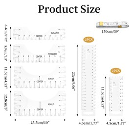 Godneei 9-Teiliges Nählineal-Set Bügellineal Plotter-Zubehör T-Shirt-Ausrichtung
