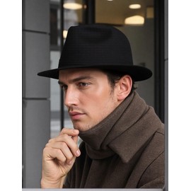 Mens Fedora Hats Unisex 20s Classic Fedora Hat (US, Alpha, Large, Black)