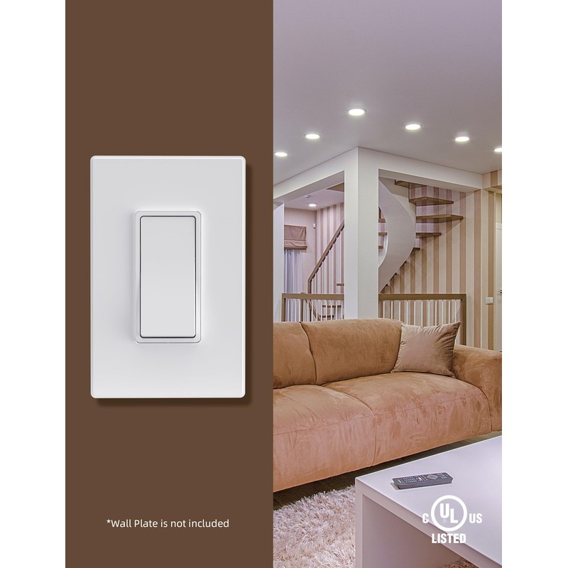 AIDA Matte White Single Pole Decorator Light Switch, 15Amp, 120/277V,
