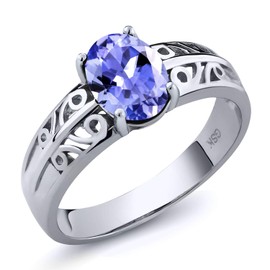 Gem Stone King 925 Sterling Silver Blue Tanzanite Women Ring (1.16 Ct Oval 8X6MM, Gemstone Birthstone, Available in size 5, 6, 7, 8, 9)