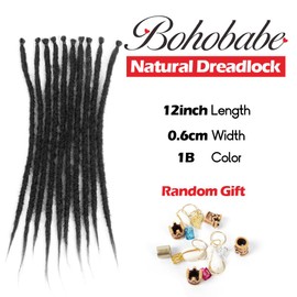 BOHOBABE 12 Inch Thin Synthetic Dreadlock Extensions 0.6cm 20 Strands Short Single End Reggae Dreadlocks Extension Natural Black Dreads Loc 12" (20 Strands,1B)