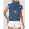 LifeShe Denim Vest Women Sleeveless Casual Floral Printed Jean Waistcoat