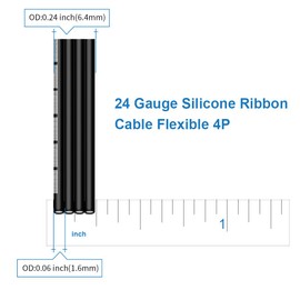 BNTECHGO 24 Gauge Silicone Ribbon Cable Flexible 4P Black 5 ft Flat Cable 24 AWG Stranded Tinned Copper Wire
