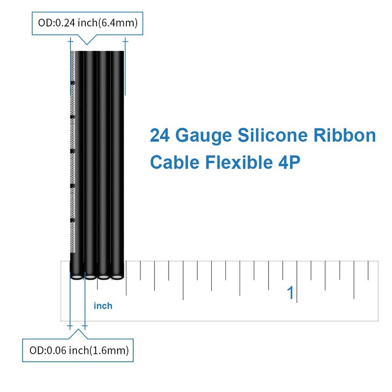 BNTECHGO 24 Gauge Silicone Ribbon Cable Flexible 4P Black 5