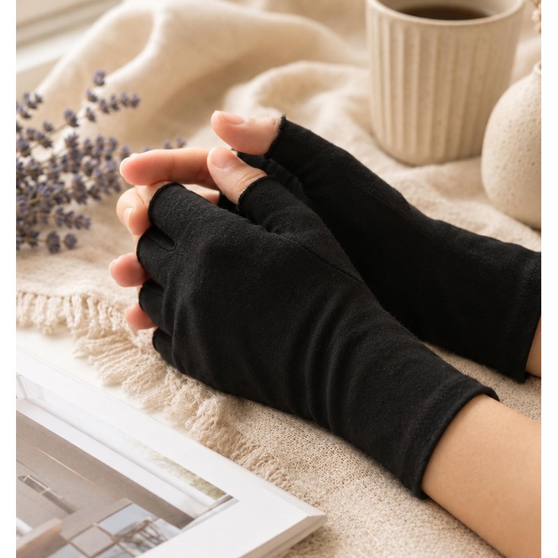 12 Pairs Black Cotton Gloves, Fingerless Cotton Gloves for Dry