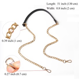 BEAULEGAN Leather Chain Strap Replacement for Women Handbag Purse Crossbody or Shoulder Bag, 130 cm Long (Black Gold)