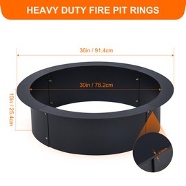 Fire Pit Ring, 36-Inch Outer/30-Inch Inner Diameter, Heavy Duty Metal Steel Round Firepit Rim Insert for DIY Fire Pits, Outdoor Above or In-Ground, Camping Garden Patio Backyard