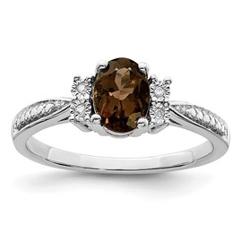 Sonia Jewels Real 925 Sterling Silver Diamond and Brown Smoky Quartz Engagement Ring Size 6 (.01 cttw.)