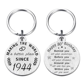 ABNTY 80th Birthday Gifts for Women, Born in 1944 Birthday Gifts for Men, 80 Year Old Birthday Keychain, 80th Birthday Decorations