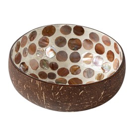 Restaurantware-Coco Casa 15.8 Ounce Coconut Bowl, 1 Reusable Handcrafted Bowl - Circular Patterns, Mother-Of Pearl-Inlay Texture, White Coconut Smoothie Bowl, For Warm Or Cold Foods, For Salads