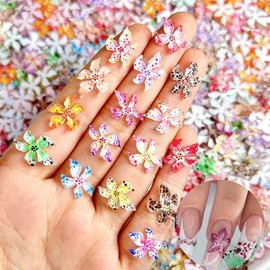 50 PCS 3D Flower Nails Charms Resin Kawaii Nail Art Supplies for Acrylic Nails Mixed Colors with Crystal Rhinestones Nail Gems and Charms Kawaii Nail Charms for Women Spring DIY Nail Art Decoration