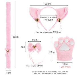 KEESIN Cat Cosplay Set, Costume Cat Costume Set Plush Claw Gloves Cat Kitten Ears Tail with Tutu Skirt for Children Women Cat Costume Adults for Carnival Party (Pink)