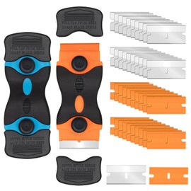 Aisoso Razor Scraper Tool 2 Pack, Razor Blade Scraper Tool with 20pcs Plastic Blades and 20pcs Metal Scraper Blades, Paint Scraper for Glass, Decals, Wallpaper, Stickers