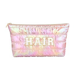 Hiroyuki Iridescent Makeup Bag, 14 inches Cosmetic Bag, Large Capacity Travel Pouch, pink, Hair