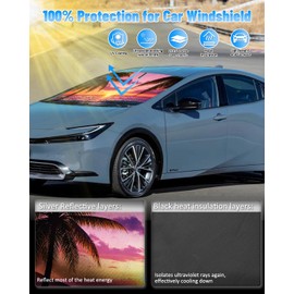 Sunset Beach Car Windshield Sun Shade Compatible with Toyota Prius 5th Gen (XW60) 2023 2024 2025 - Foldable Reflective Window Sunshade for UV Protection & Heat Reduction