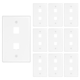 Iwillink Placa de Pared Keystone Jack de 2 Puerto, Placa de Pared Ethernet de Perfil Bajo, Placas de Pared de Una Sola Banda para Keystone Jack, Color Blanco, Paquete de 10