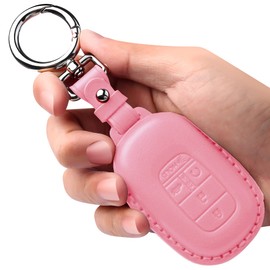 Tukellen for Honda Key Fob Cover Leather,with Keychain Compatible with 2022 2023 2024 Accord Civic HR-V CR-V Pilot,5 Buttons Smart Remote Key-Pink
