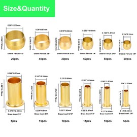 280PCS Compression Fittings Assortment kit - 6 Sizes Brass Compression Sleeve Ferrule & Insert, Connect for Air, Water, Fuel, Oil and Inert Gases