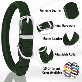 OOPSDOGGY Rolled Leather Dog Collar Soft Collar for Small Medium Large Dogs Puppy (Green, XXS, 7"-9")