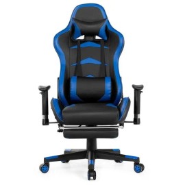 Gaming Chair Blue PU Leather 4D Armrest Manual Recliner Swivel Base Massage Featurecolor: Pink1