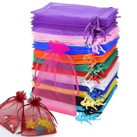 MUFEKUM Pack of 110 Colourful Organza Bags, 10 x 15 cm Gift Bags Organza Bags with Drawstring, Organza Bag Gift Bag Organza for Wedding, Candy Bag, Jewellery Bag, Christmas (Colourful)
