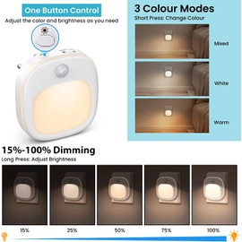 Night Light Socket with Motion Sensor, Soft LED Night Light Children with 3 Colour Temperatures (Warm White/Cool/Warm), 15%-100% Dimming, Night Light with Twilight Sensor for Children's Room/Stairs/Hallway