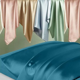 Mulberry Silk Pillow Cases Standard Size, Silk Pillowcase for Hair and Skin, Anti Acne Cooling Beauty Sleep Both Sides Natural Silk Satin Pillow Covers with Hidden Zipper, Gifts for Women Men, Teal