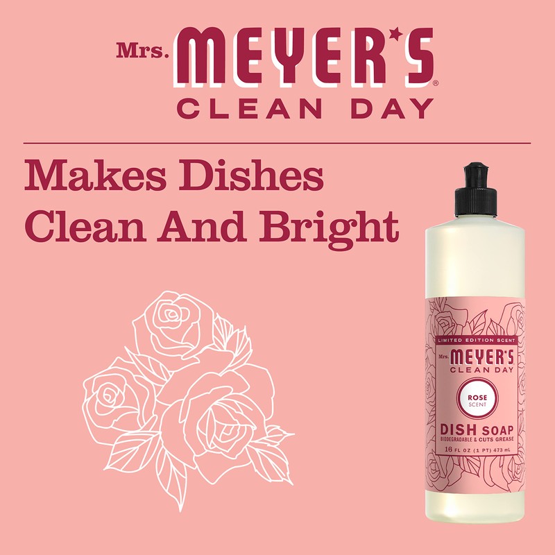MRS. MEYER'S CLEAN DAY Liquid Dish Soap, Rose Scent, 16